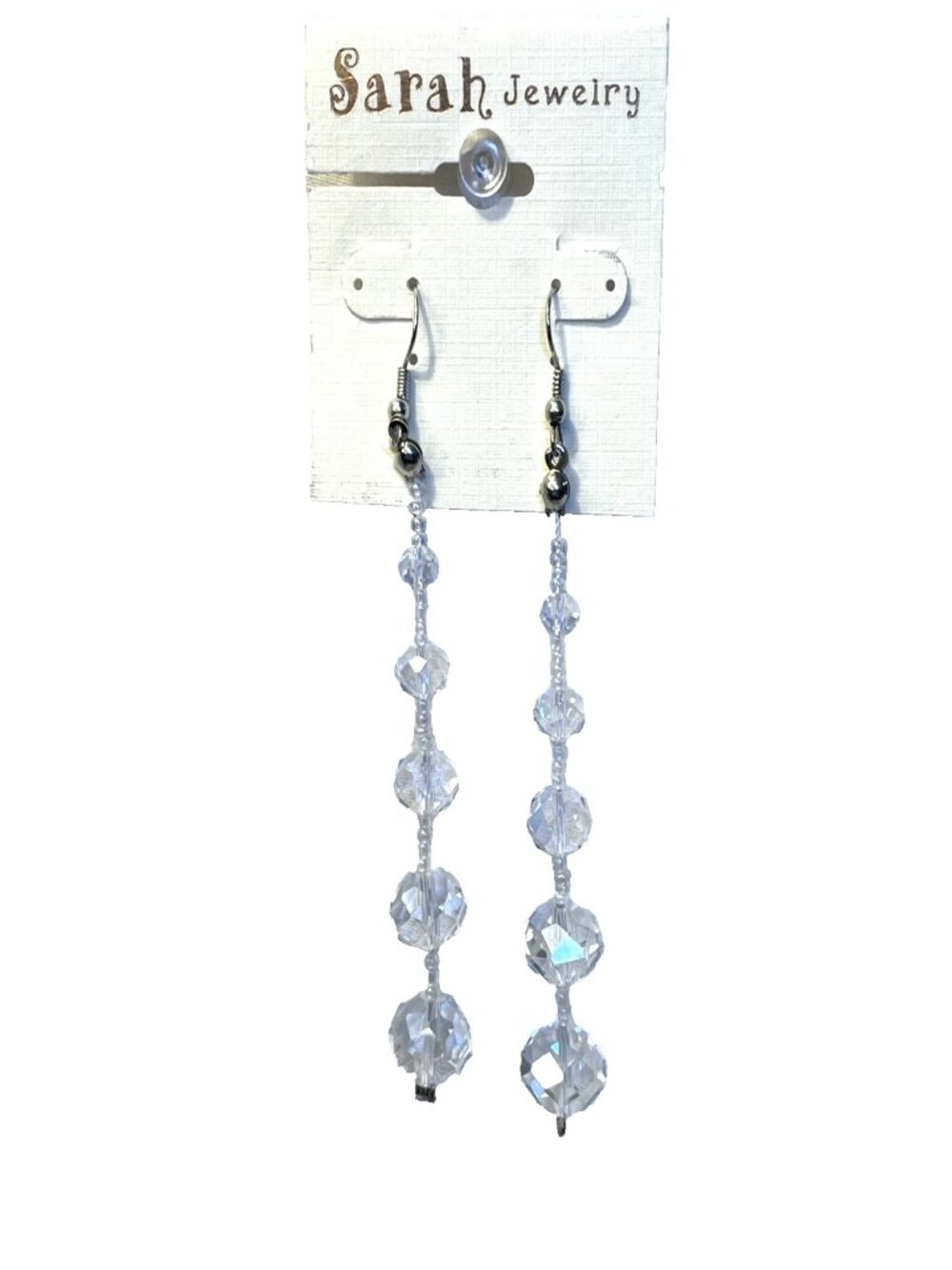 Long Clear Beaded Dangle Earrings 3.75" Sarah Jewelry Faceted Acrylic Drop Goth